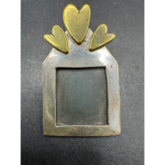 Vtg Far Fetched Sterling Silver 925 Brass Heart House Picture Frame Brooch Pin - Picture 1 of 10